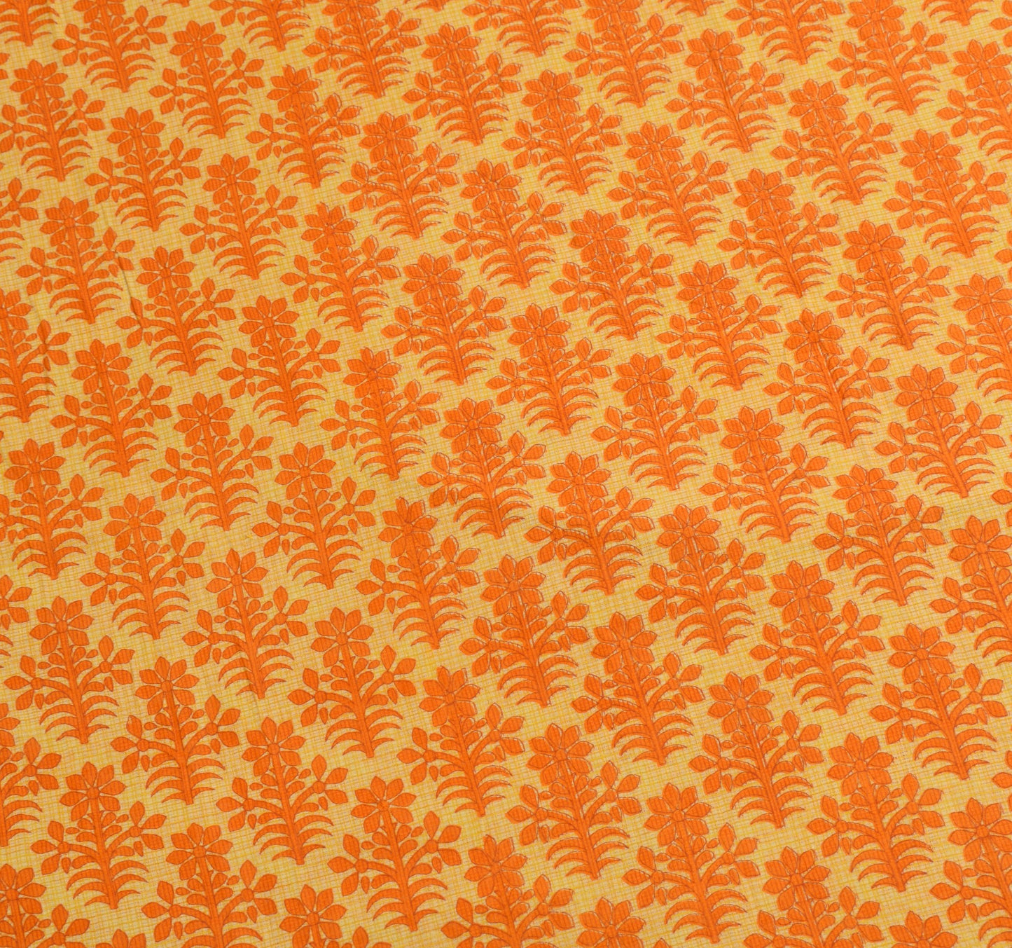 Sushila Vintage Yellow Orange Saree Pure Cotton Printed Soft Floral Craft Fabric