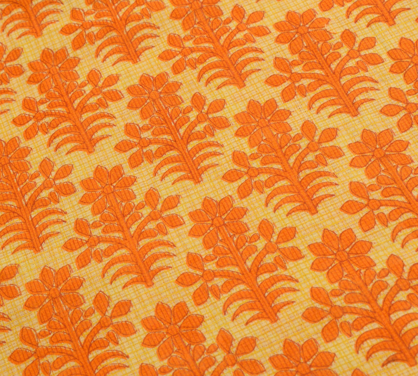 Sushila Vintage Yellow Orange Saree Pure Cotton Printed Soft Floral Craft Fabric