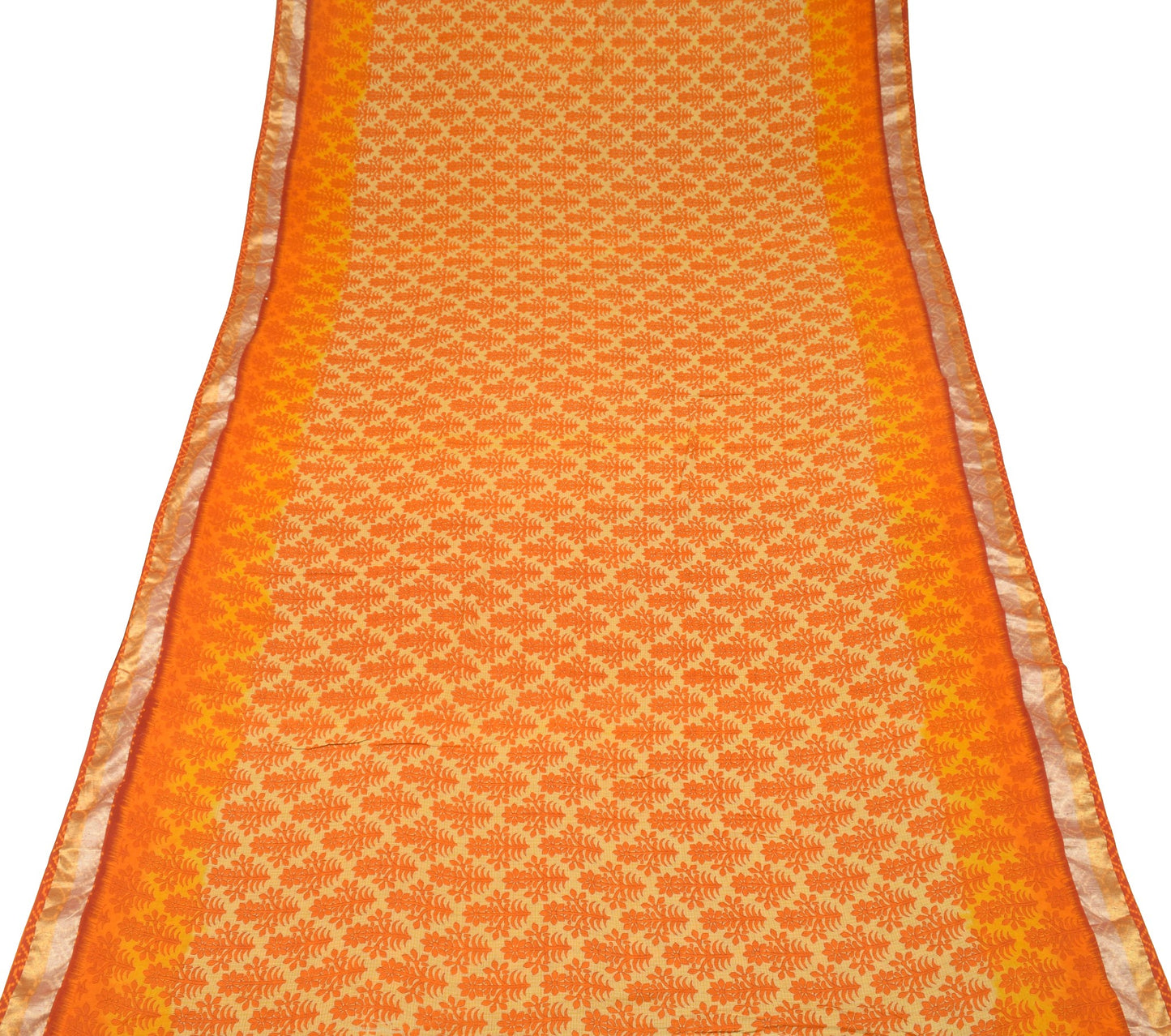 Sushila Vintage Yellow Orange Saree Pure Cotton Printed Soft Floral Craft Fabric