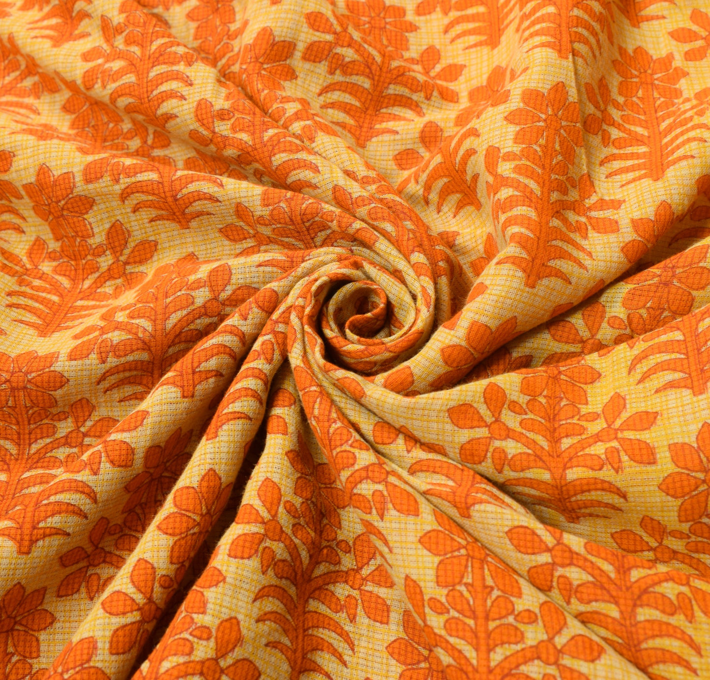 Sushila Vintage Yellow Orange Saree Pure Cotton Printed Soft Floral Craft Fabric