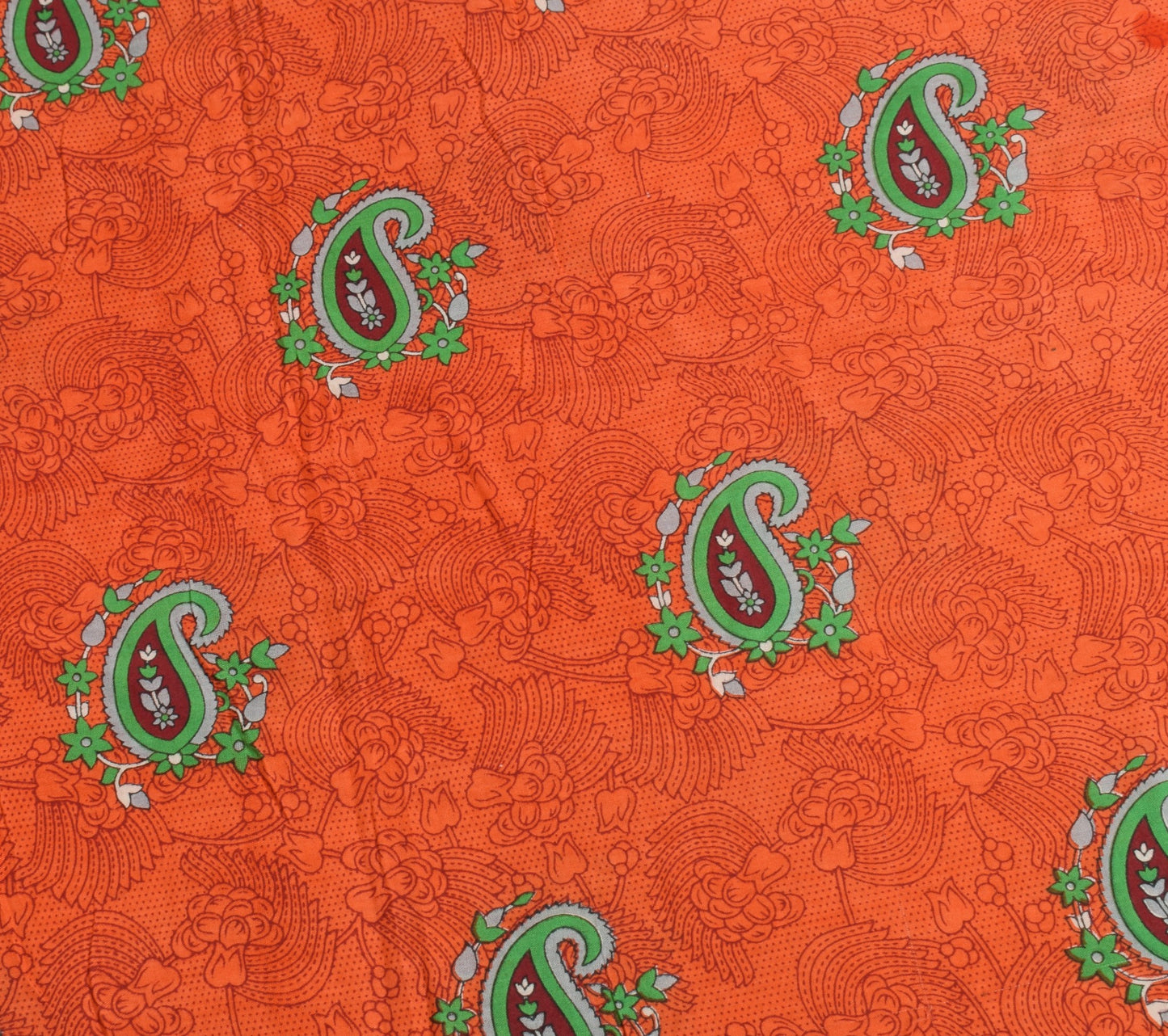 Sushila Vintage Orange Saree 100% Pure Cotton Soft Paisley Printed Craft Fabric