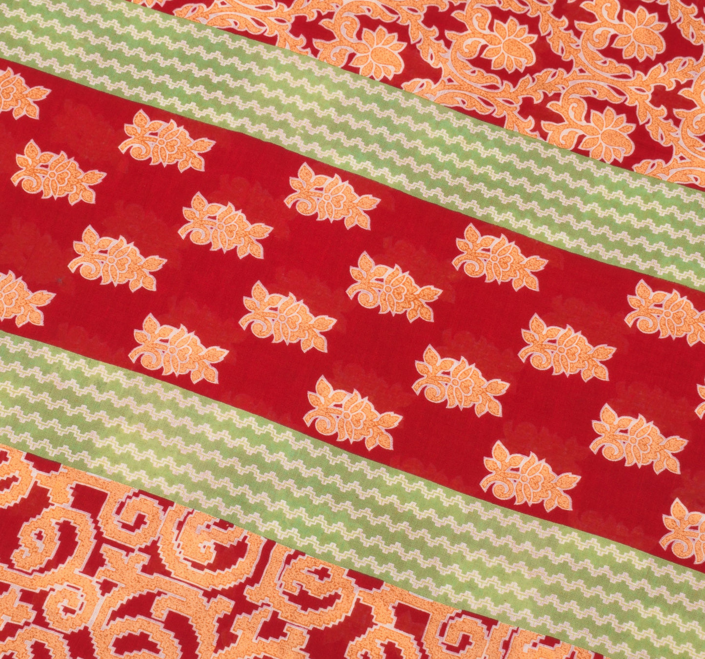 Sushila Vintage Red Floral Saree 100% Pure Cotton Printed Soft Craft Fabric