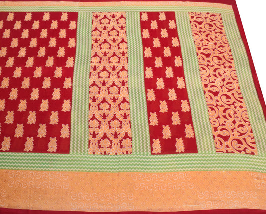 Sushila Vintage Red Floral Saree 100% Pure Cotton Printed Soft Craft Fabric