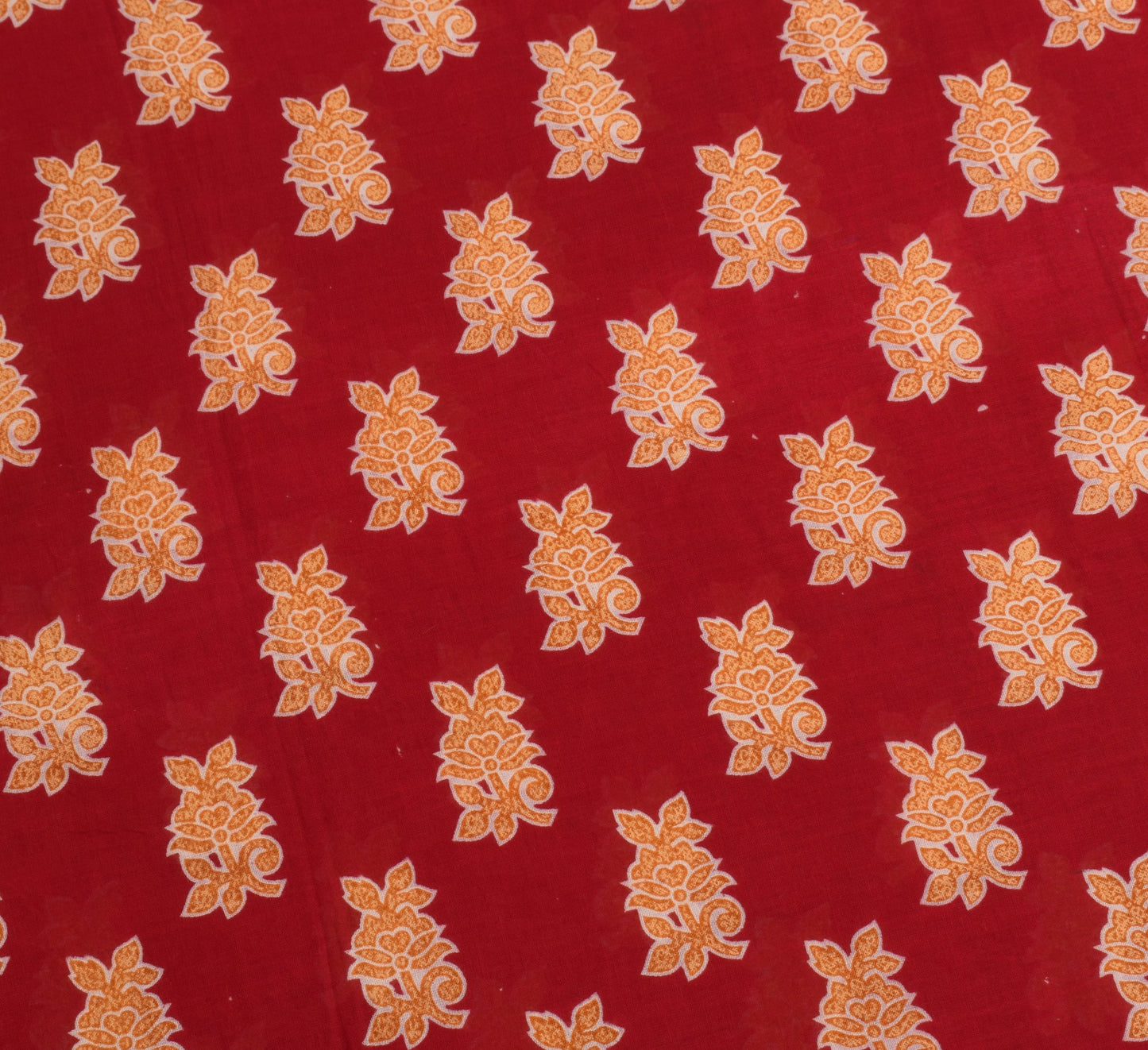 Sushila Vintage Red Floral Saree 100% Pure Cotton Printed Soft Craft Fabric