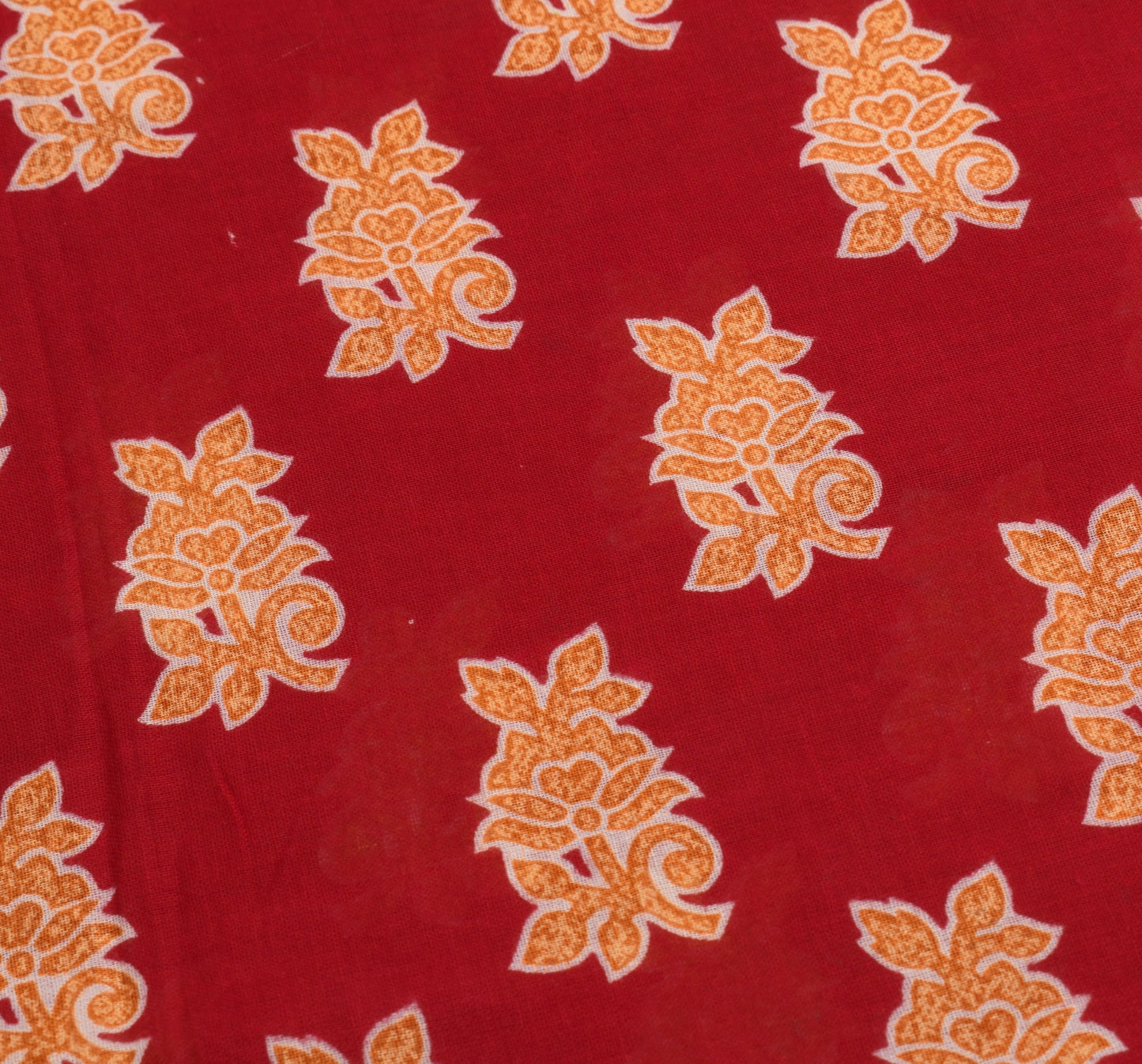 Sushila Vintage Red Floral Saree 100% Pure Cotton Printed Soft Craft Fabric