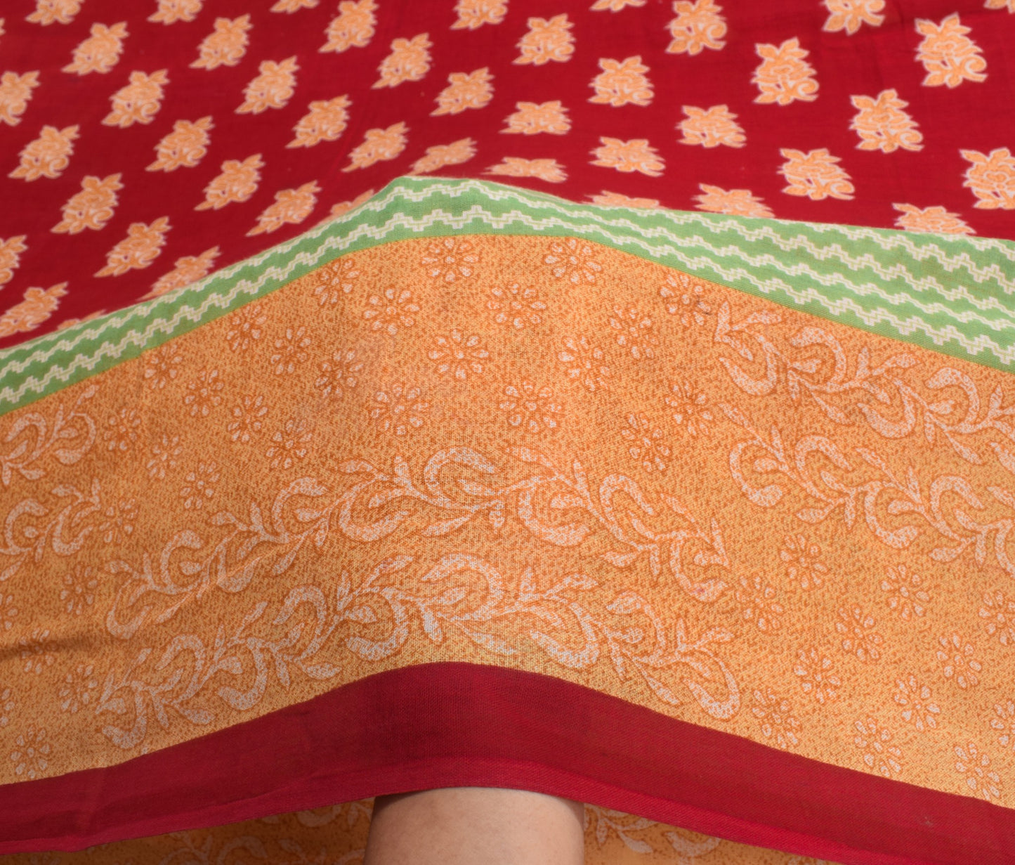 Sushila Vintage Red Floral Saree 100% Pure Cotton Printed Soft Craft Fabric