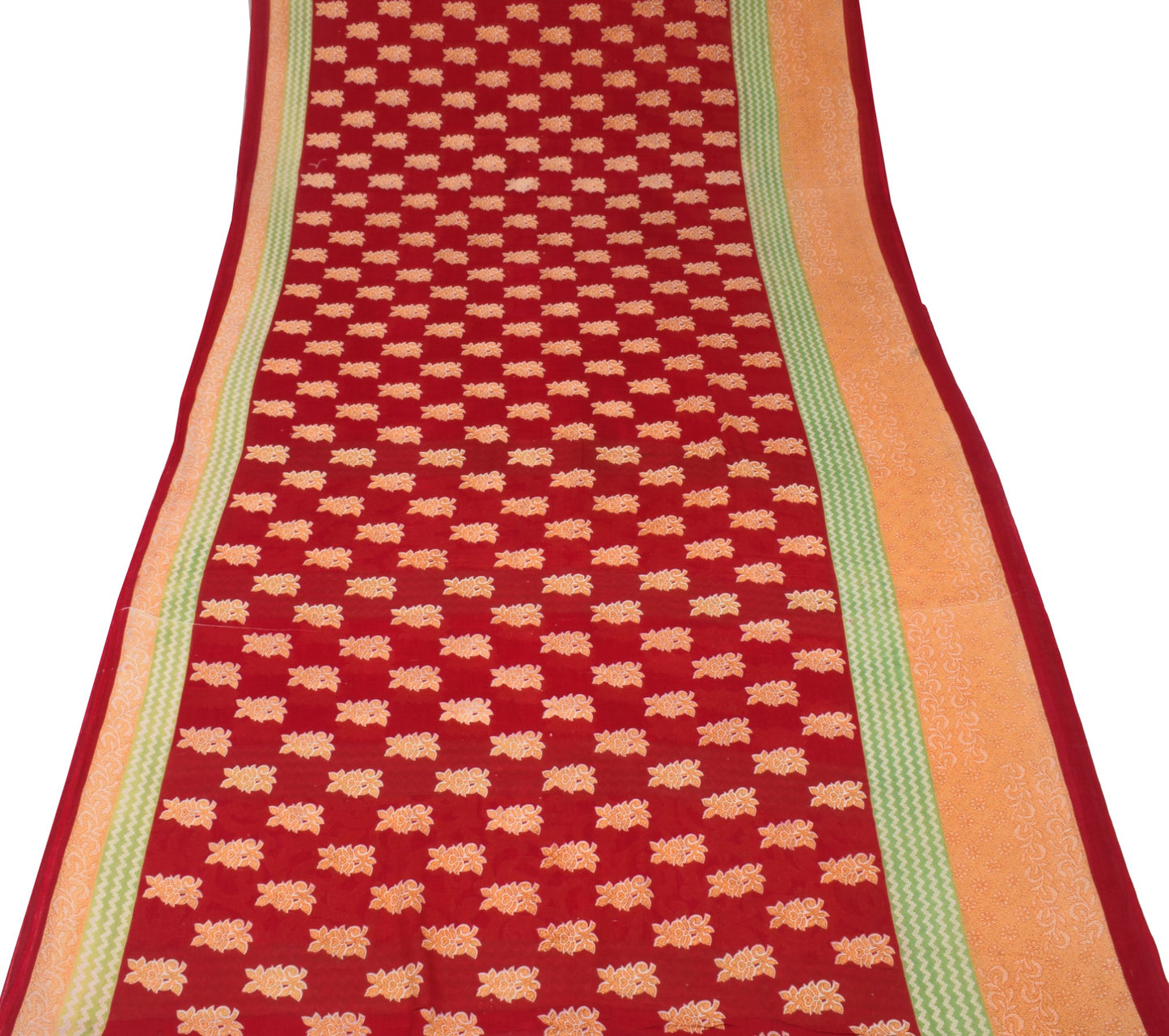 Sushila Vintage Red Floral Saree 100% Pure Cotton Printed Soft Craft Fabric