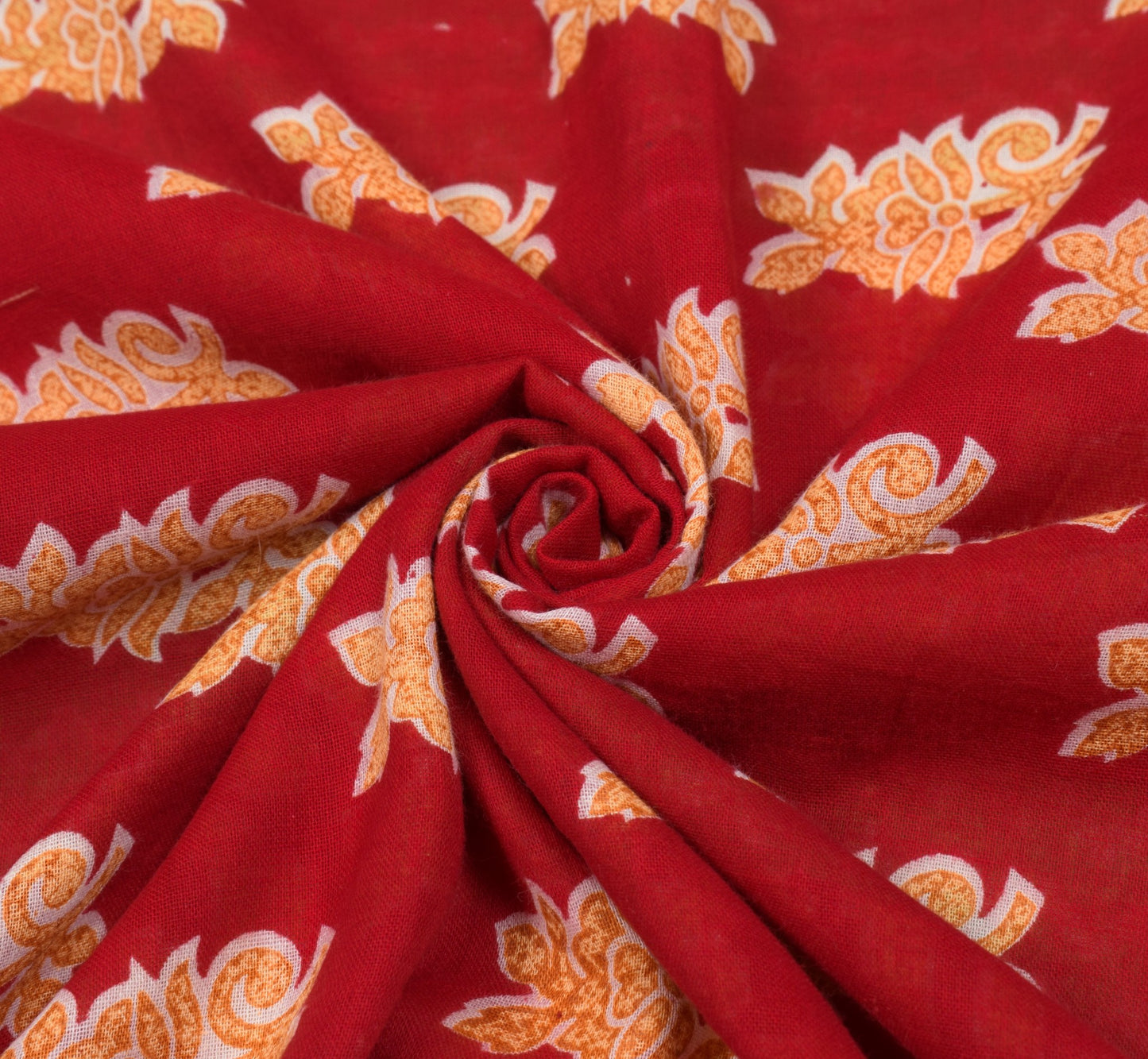 Sushila Vintage Red Floral Saree 100% Pure Cotton Printed Soft Craft Fabric