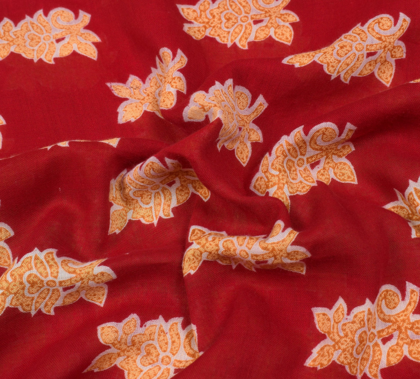Sushila Vintage Red Floral Saree 100% Pure Cotton Printed Soft Craft Fabric