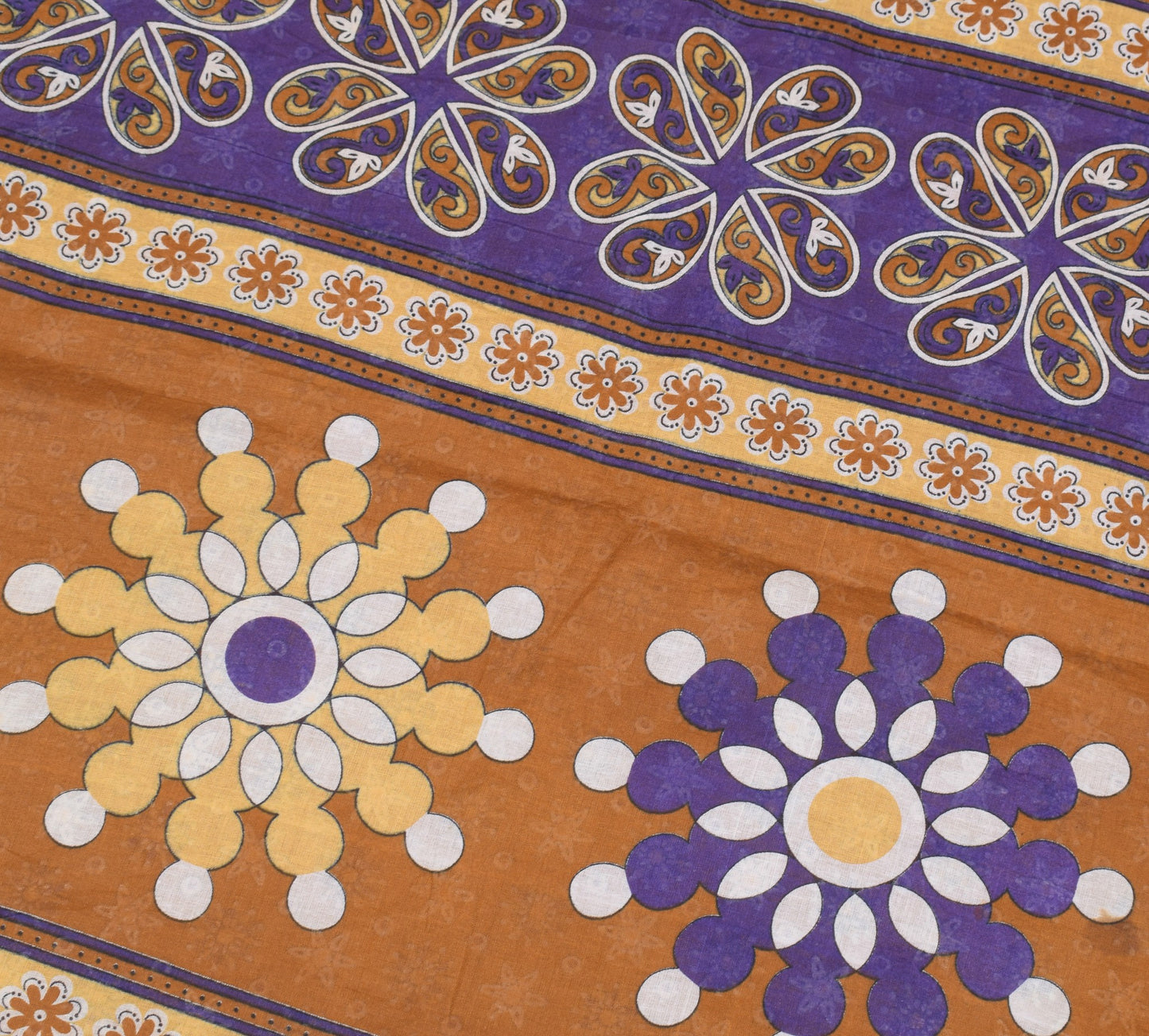 Sushila Vintage Floral Brown Saree 100% Pure Cotton Printed Indian Craft Fabric