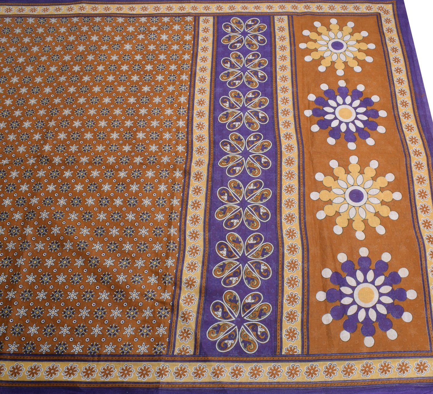 Sushila Vintage Floral Brown Saree 100% Pure Cotton Printed Indian Craft Fabric