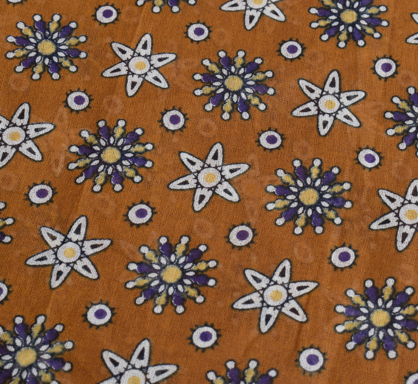 Sushila Vintage Floral Brown Saree 100% Pure Cotton Printed Indian Craft Fabric