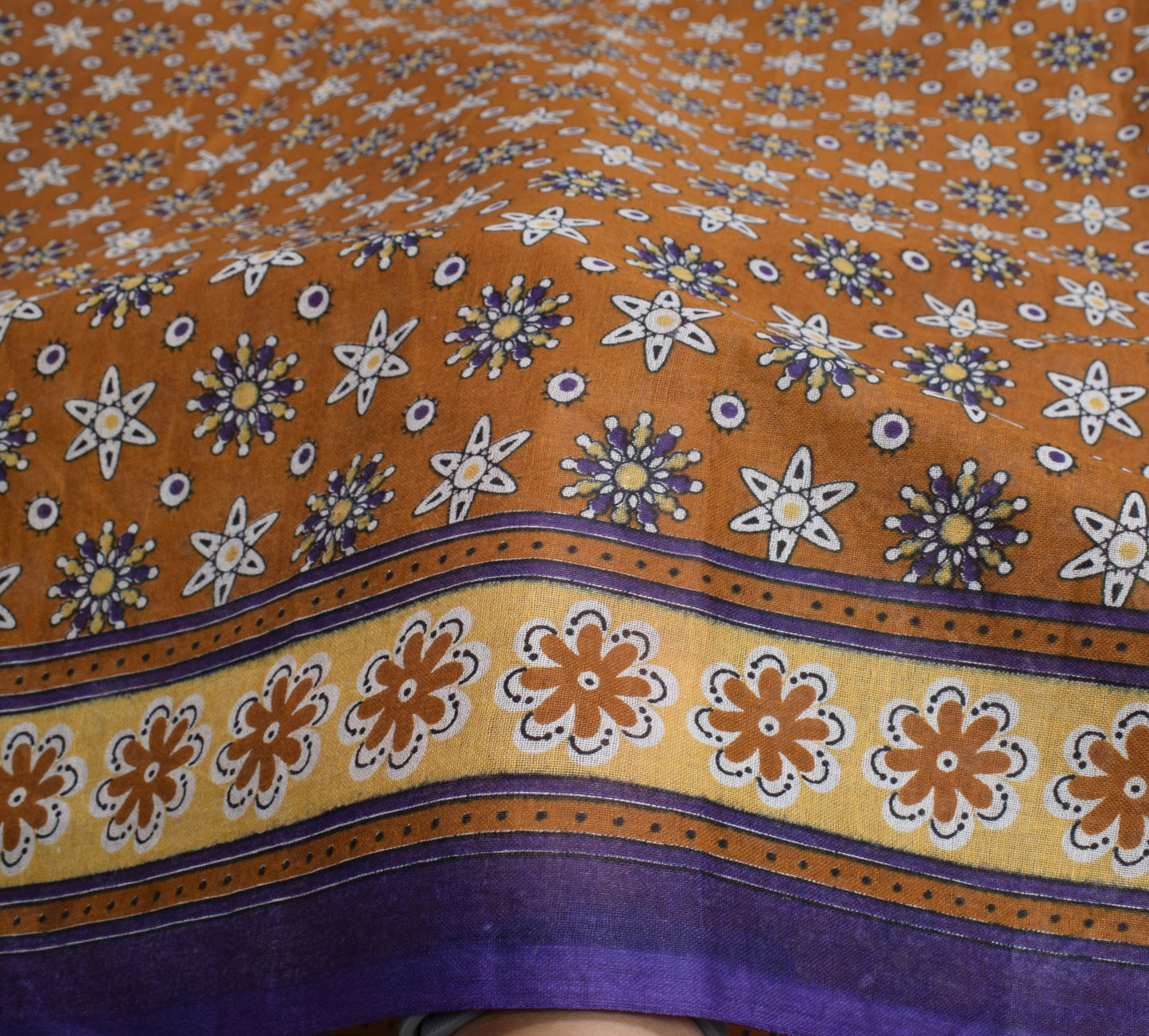 Sushila Vintage Floral Brown Saree 100% Pure Cotton Printed Indian Craft Fabric