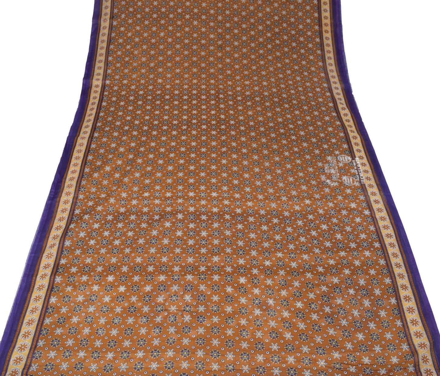 Sushila Vintage Floral Brown Saree 100% Pure Cotton Printed Indian Craft Fabric