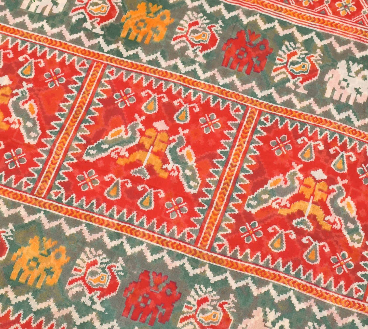 Sushila Vintage Patola Print Saree 100% Pure Cotton Red Sari Soft Craft Fabric