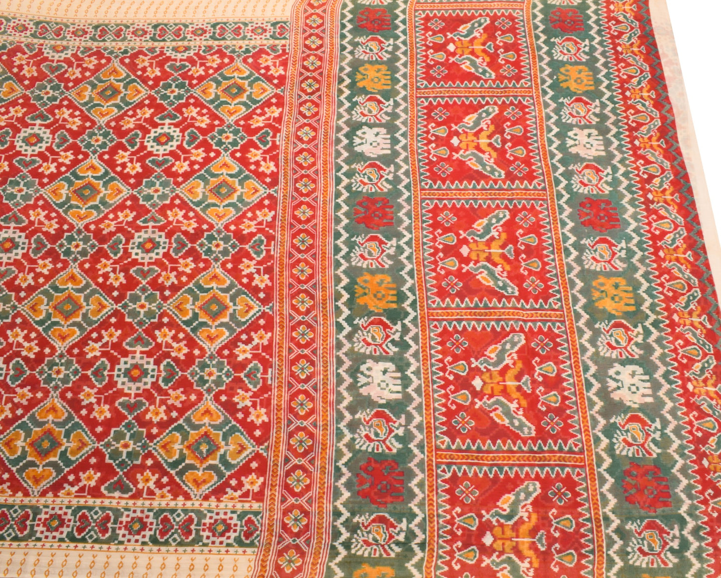 Sushila Vintage Patola Print Saree 100% Pure Cotton Red Sari Soft Craft Fabric