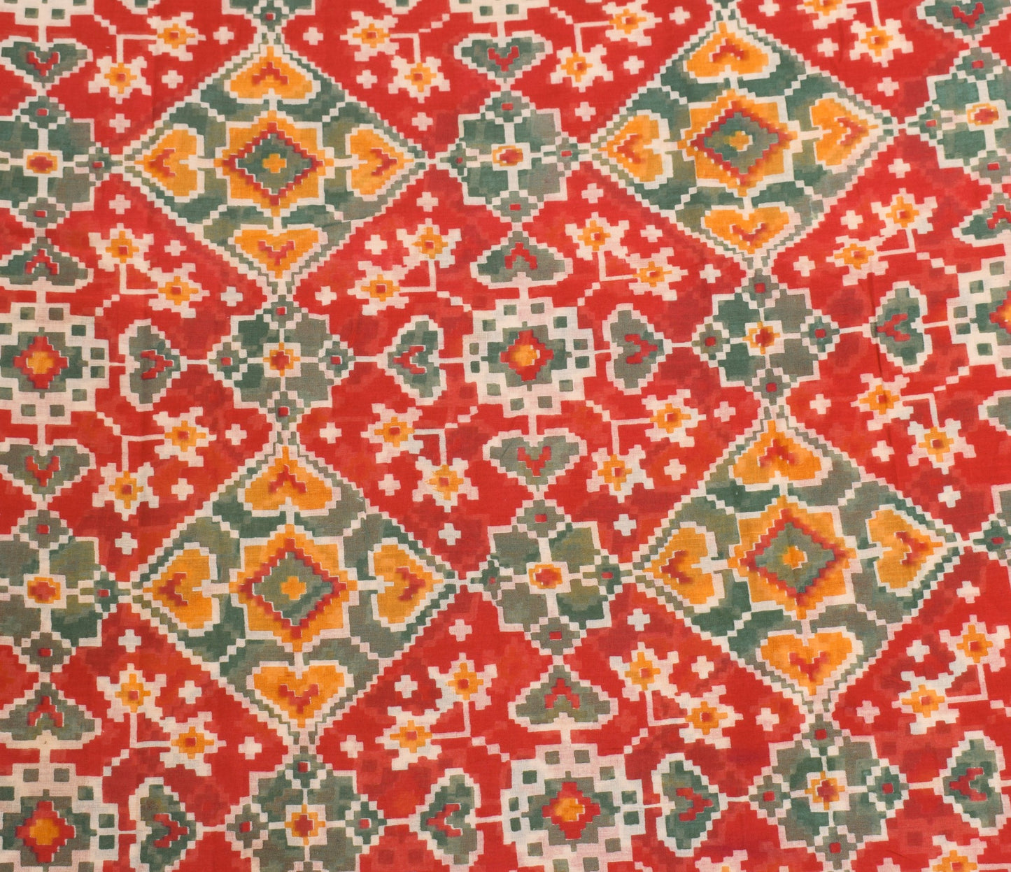 Sushila Vintage Patola Print Saree 100% Pure Cotton Red Sari Soft Craft Fabric