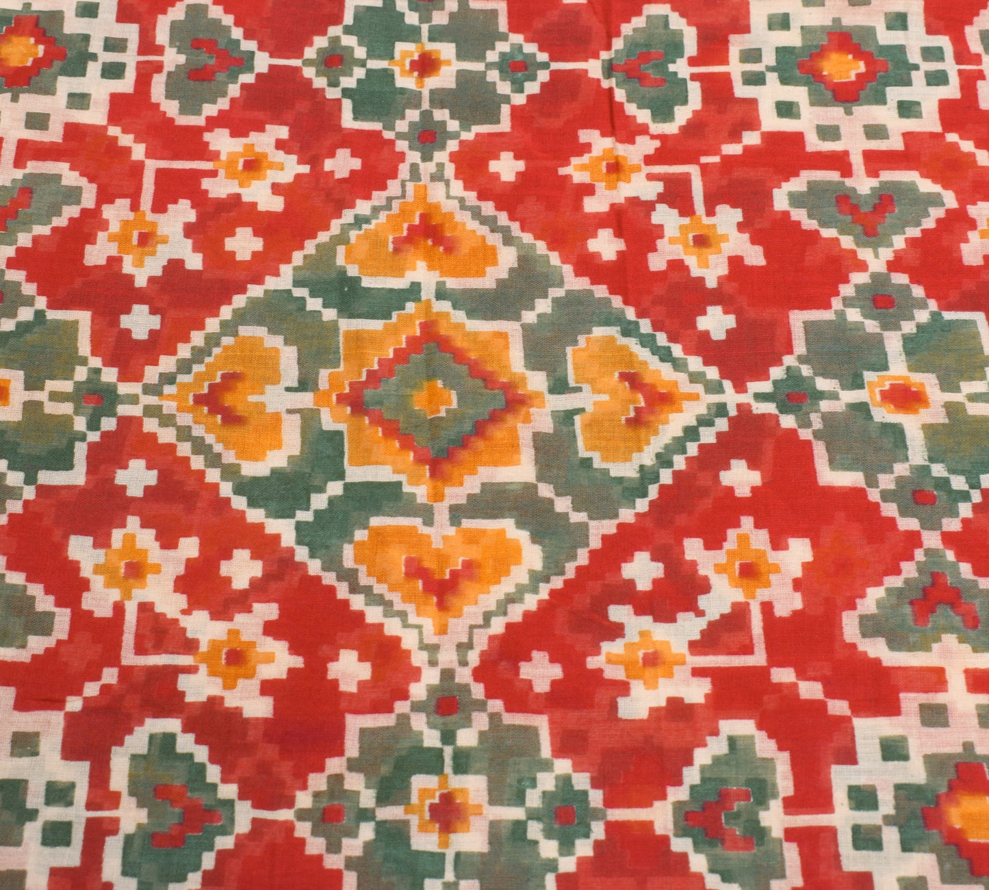 Sushila Vintage Patola Print Saree 100% Pure Cotton Red Sari Soft Craft Fabric