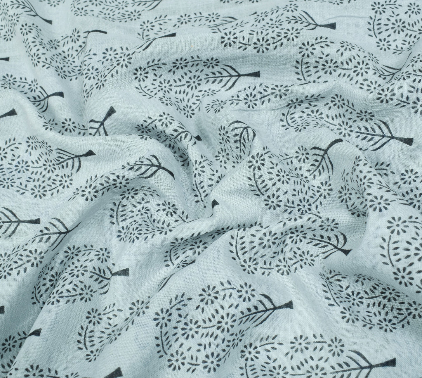 Sushila Vintage Ice Blue Floral Printed Saree 100% Pure Cotton Soft Craft Fabric