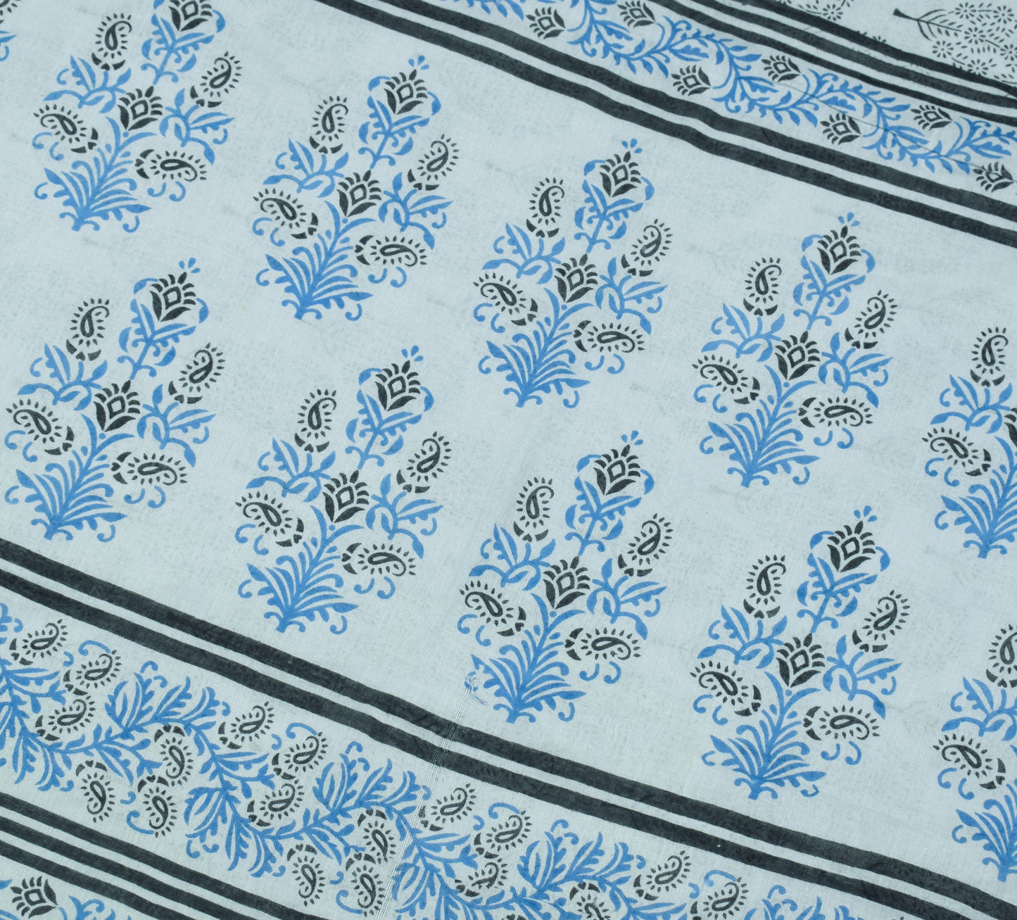 Sushila Vintage Ice Blue Floral Printed Saree 100% Pure Cotton Soft Craft Fabric