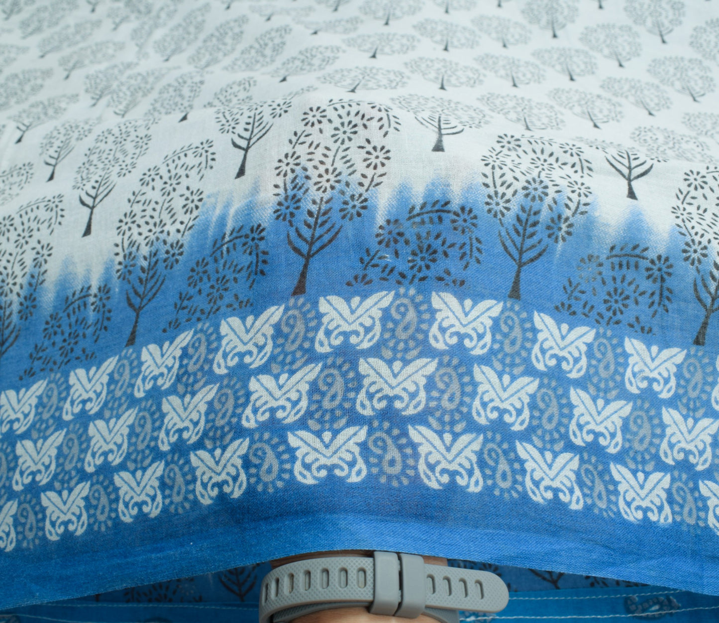 Sushila Vintage Ice Blue Floral Printed Saree 100% Pure Cotton Soft Craft Fabric