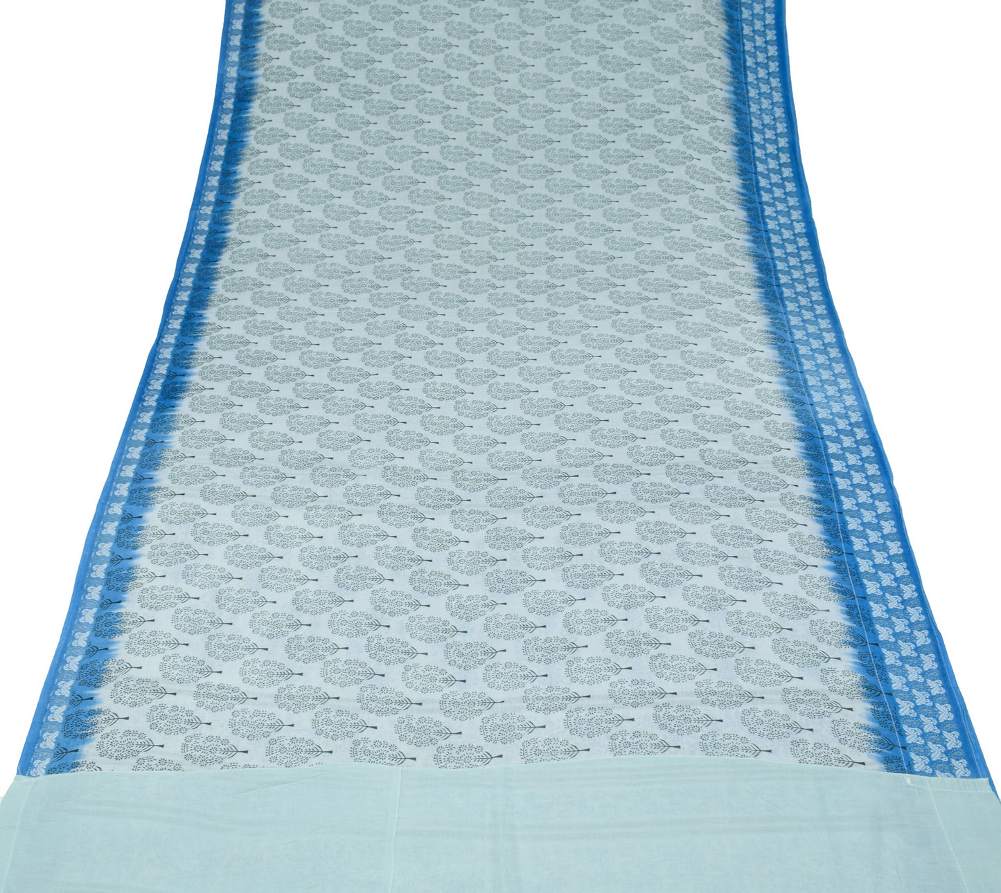 Sushila Vintage Ice Blue Floral Printed Saree 100% Pure Cotton Soft Craft Fabric