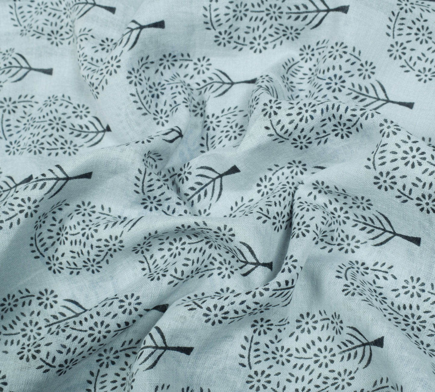 Sushila Vintage Ice Blue Floral Printed Saree 100% Pure Cotton Soft Craft Fabric