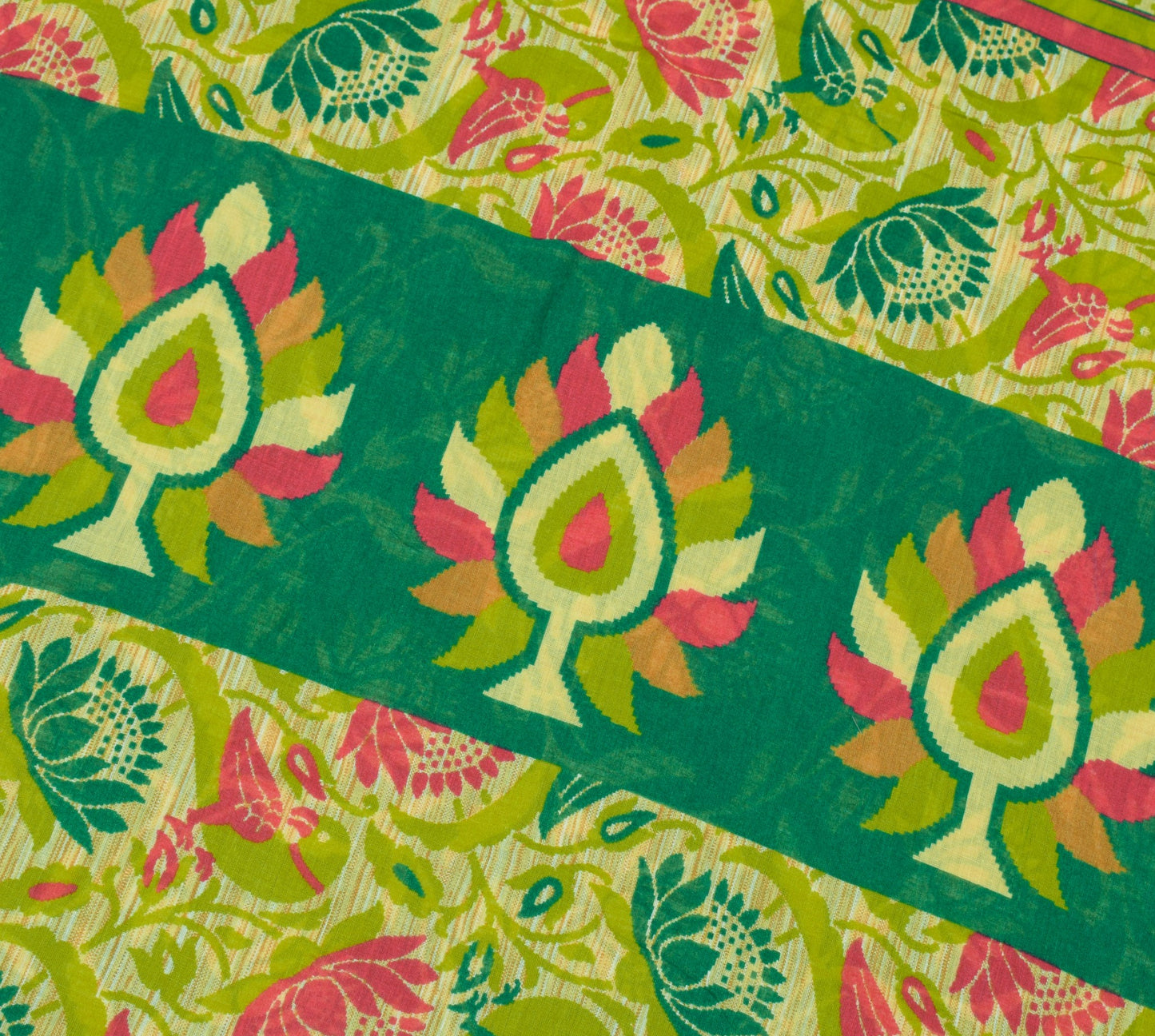 Sushila Vintage Dark Green Saree Pure Cotton Printed Floral Soft Craft Fabric