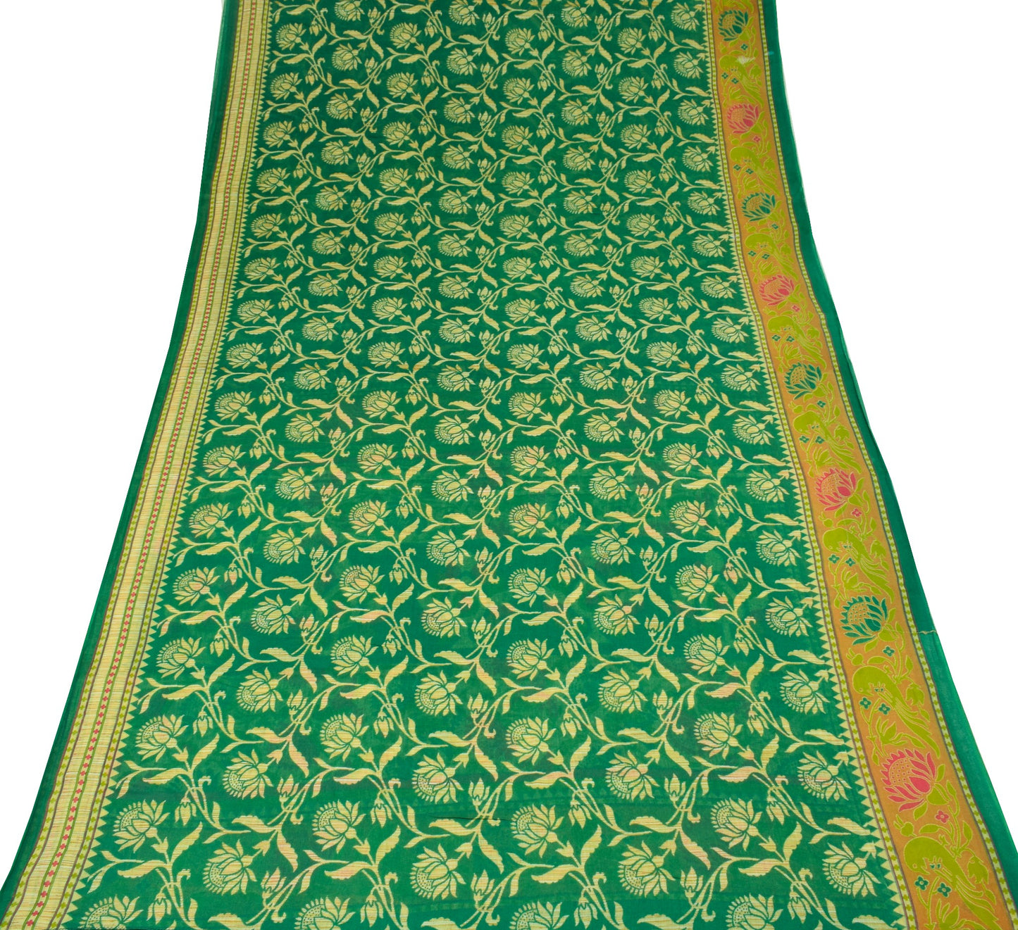 Sushila Vintage Dark Green Saree Pure Cotton Printed Floral Soft Craft Fabric