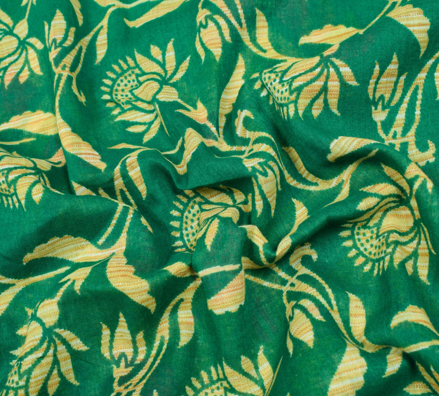 Sushila Vintage Dark Green Saree Pure Cotton Printed Floral Soft Craft Fabric