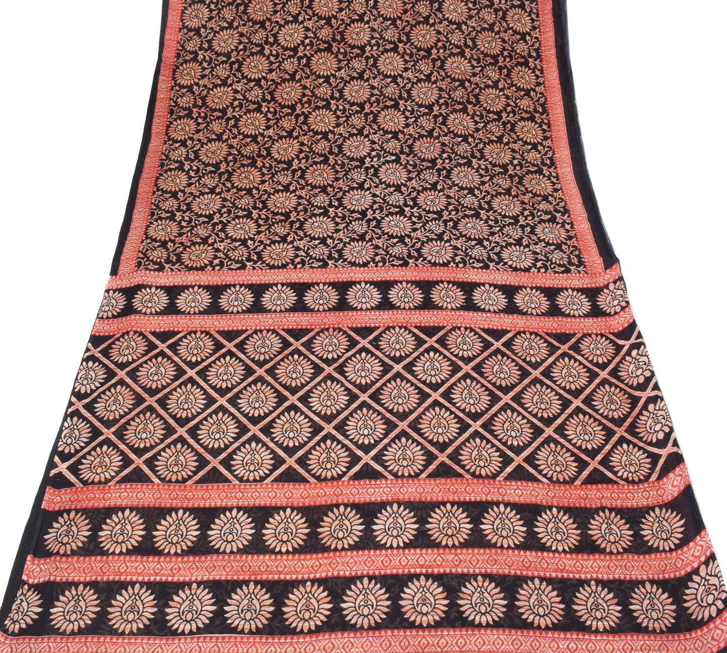 Sushila Vintage Floral Saree Black 100% Pure Cotton Printed Soft Craft Fabric