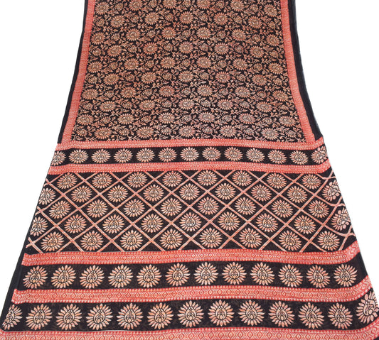 Sushila Vintage Floral Saree Black 100% Pure Cotton Printed Soft Craft Fabric