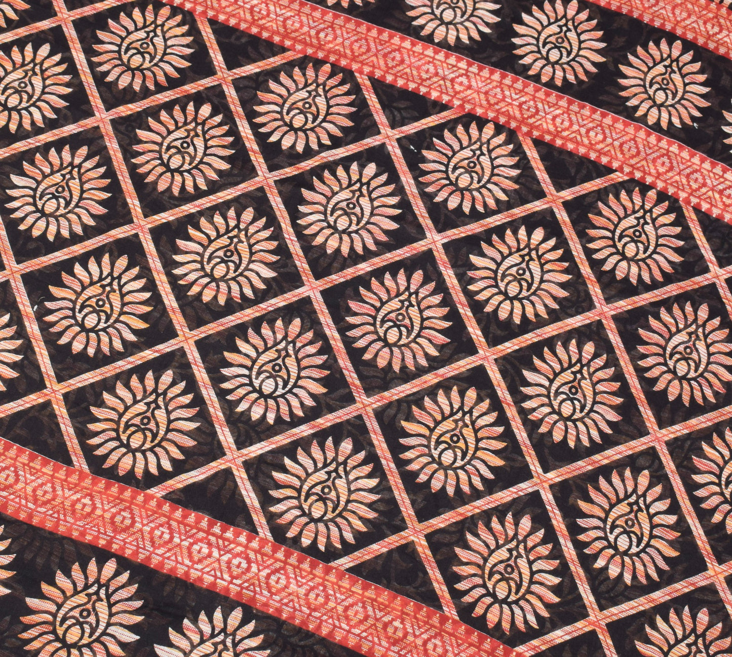 Sushila Vintage Floral Saree Black 100% Pure Cotton Printed Soft Craft Fabric