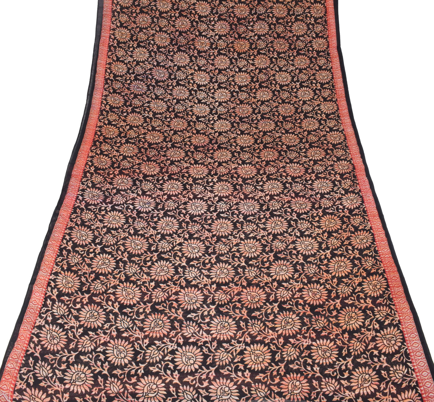 Sushila Vintage Floral Saree Black 100% Pure Cotton Printed Soft Craft Fabric