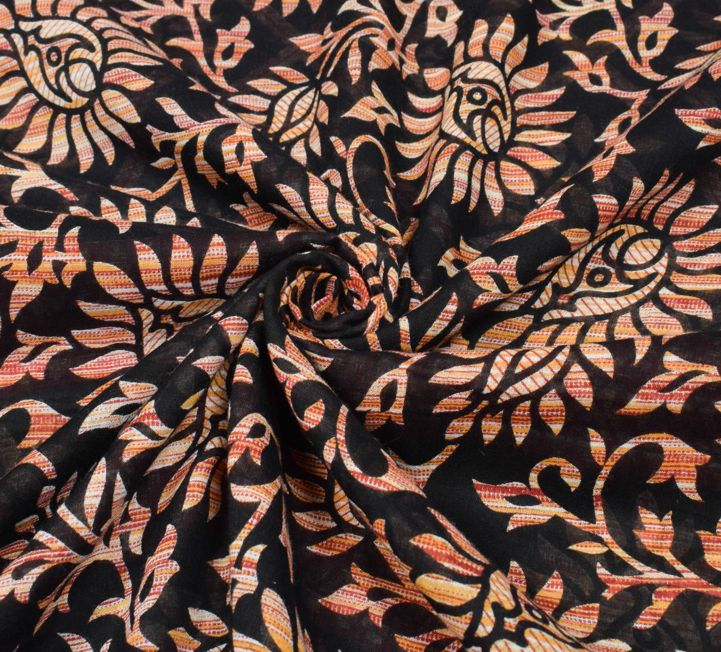 Sushila Vintage Floral Saree Black 100% Pure Cotton Printed Soft Craft Fabric