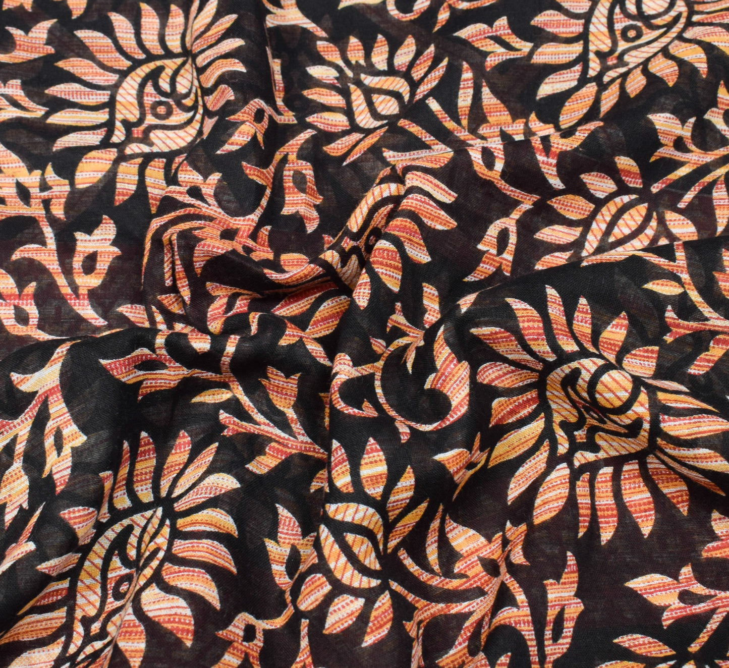 Sushila Vintage Floral Saree Black 100% Pure Cotton Printed Soft Craft Fabric