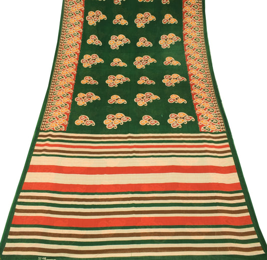 Sushila Vintage Dark Green Saree Pure Cotton Printed Soft Paisley Craft Fabric