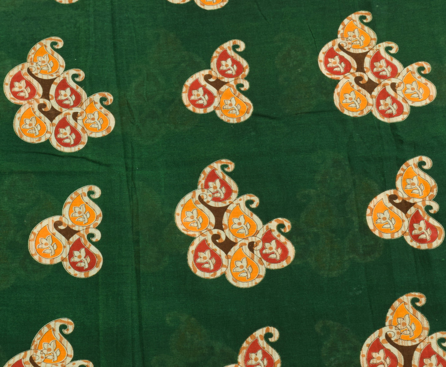Sushila Vintage Dark Green Saree Pure Cotton Printed Soft Paisley Craft Fabric