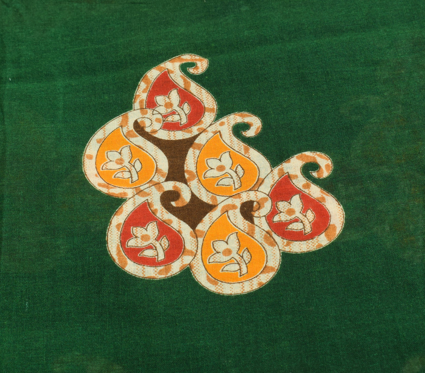 Sushila Vintage Dark Green Saree Pure Cotton Printed Soft Paisley Craft Fabric