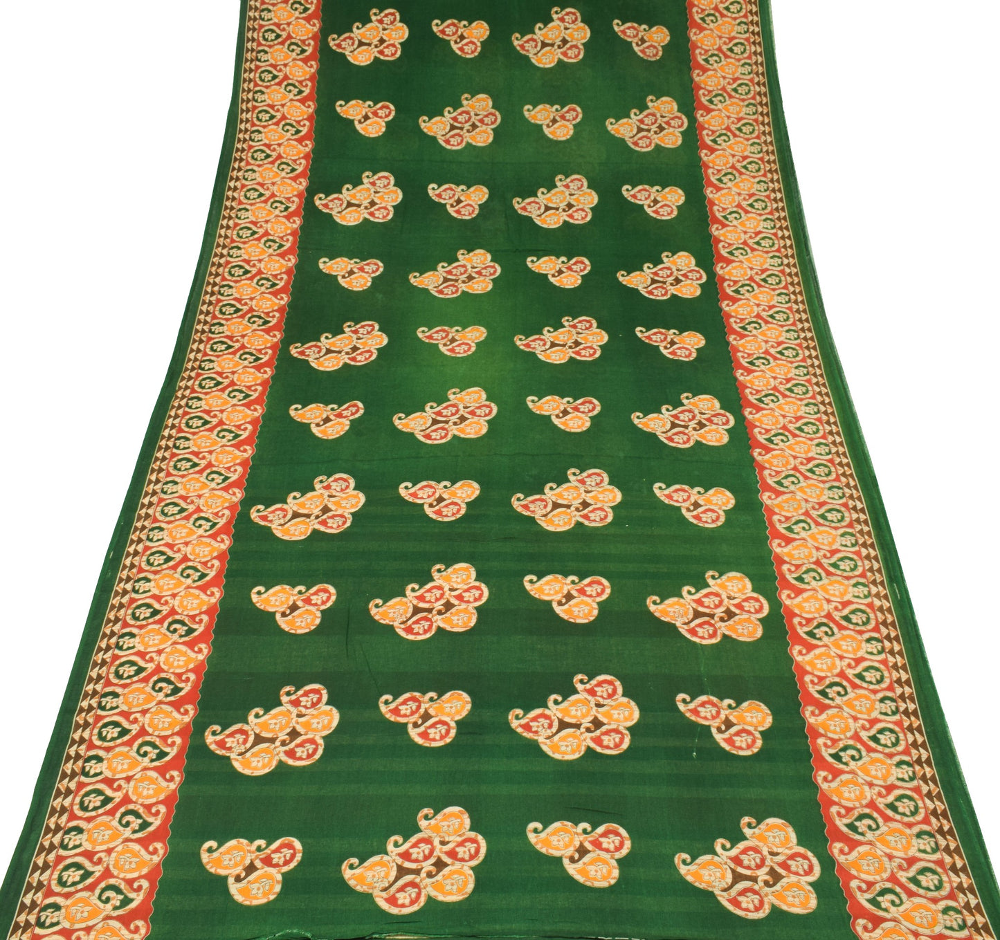 Sushila Vintage Dark Green Saree Pure Cotton Printed Soft Paisley Craft Fabric