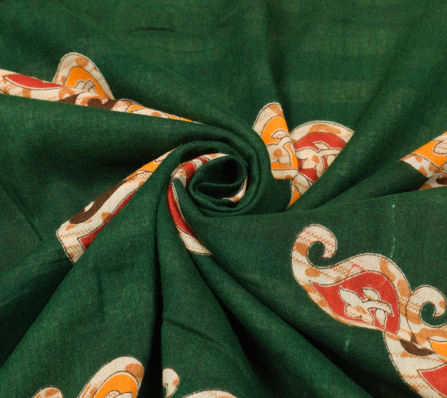 Sushila Vintage Dark Green Saree Pure Cotton Printed Soft Paisley Craft Fabric