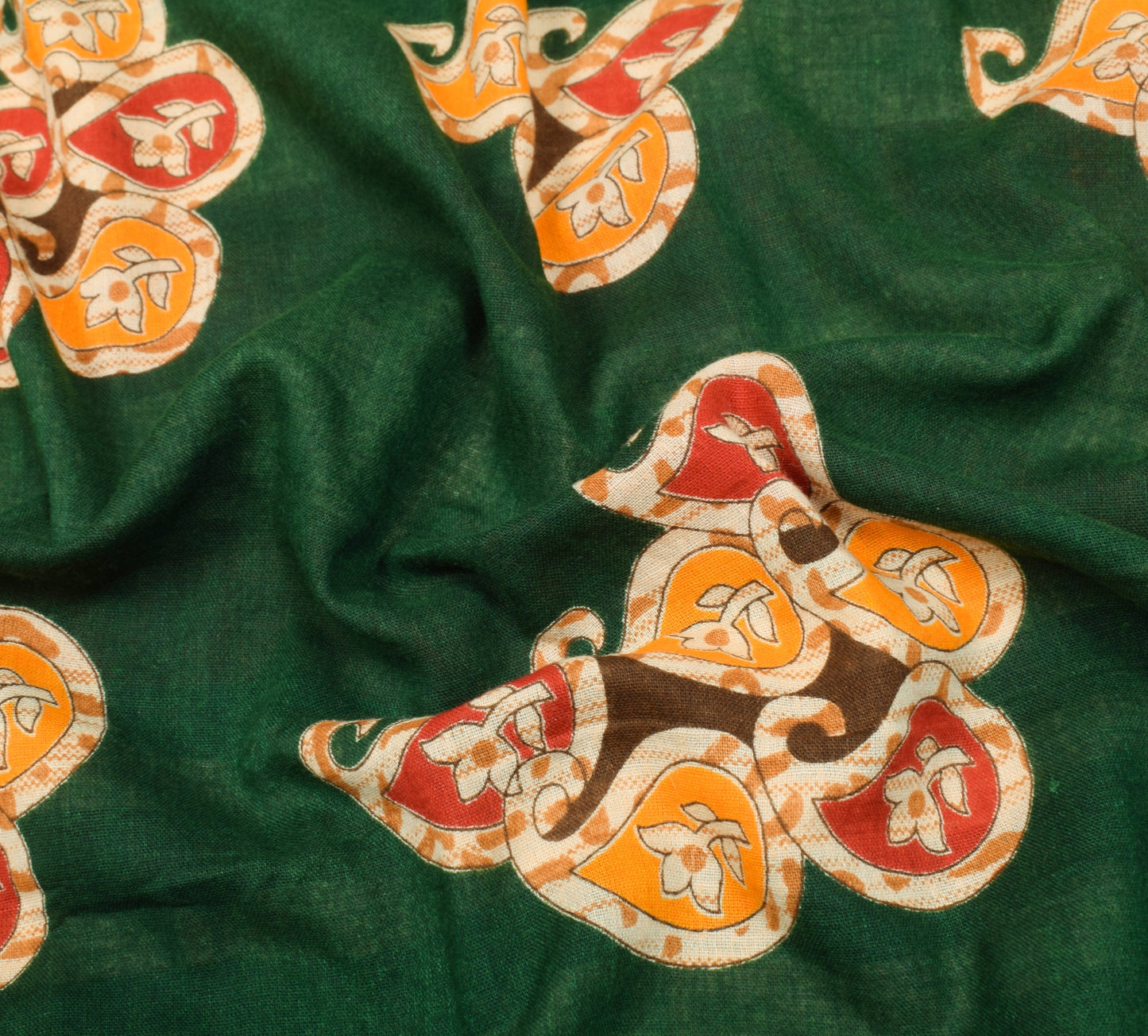 Sushila Vintage Dark Green Saree Pure Cotton Printed Soft Paisley Craft Fabric