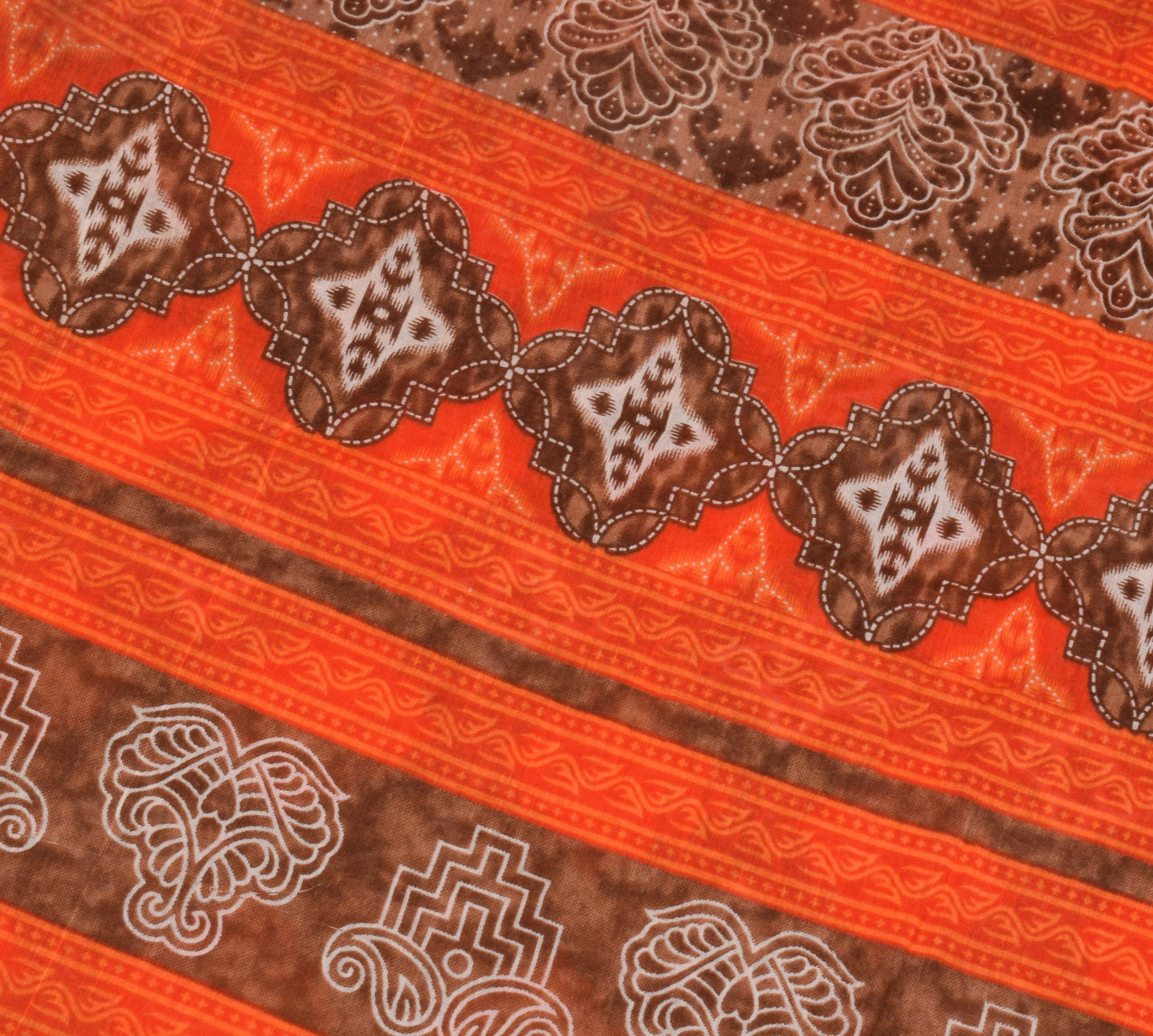 Sushila Vintage Orange Brown Saree 100% Pure Cotton Printed Soft Craft Fabric