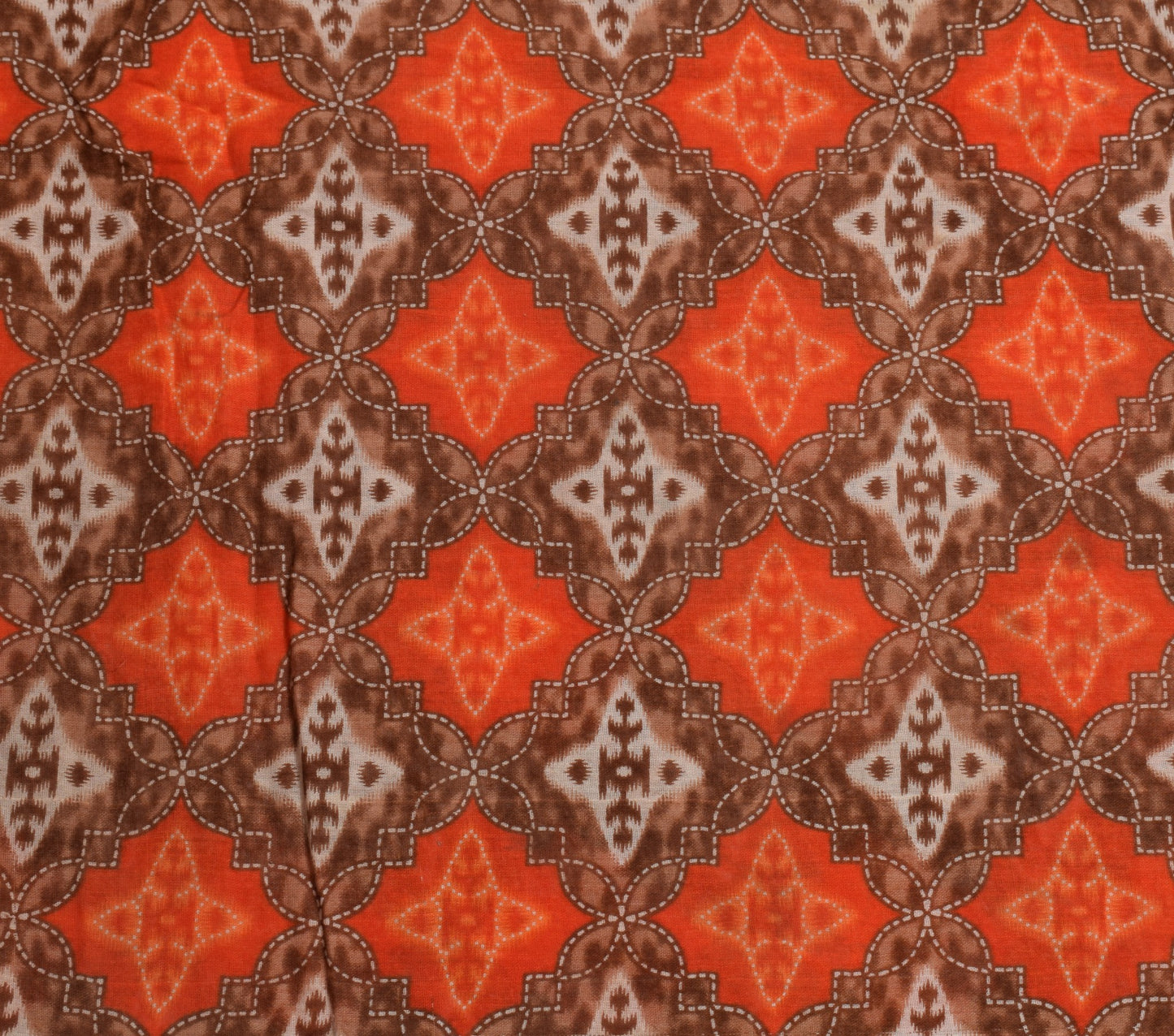 Sushila Vintage Orange Brown Saree 100% Pure Cotton Printed Soft Craft Fabric