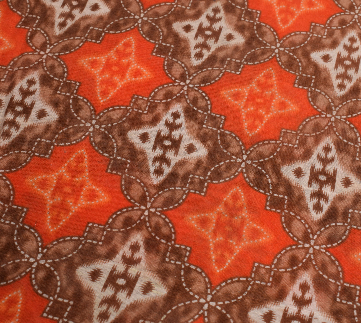 Sushila Vintage Orange Brown Saree 100% Pure Cotton Printed Soft Craft Fabric
