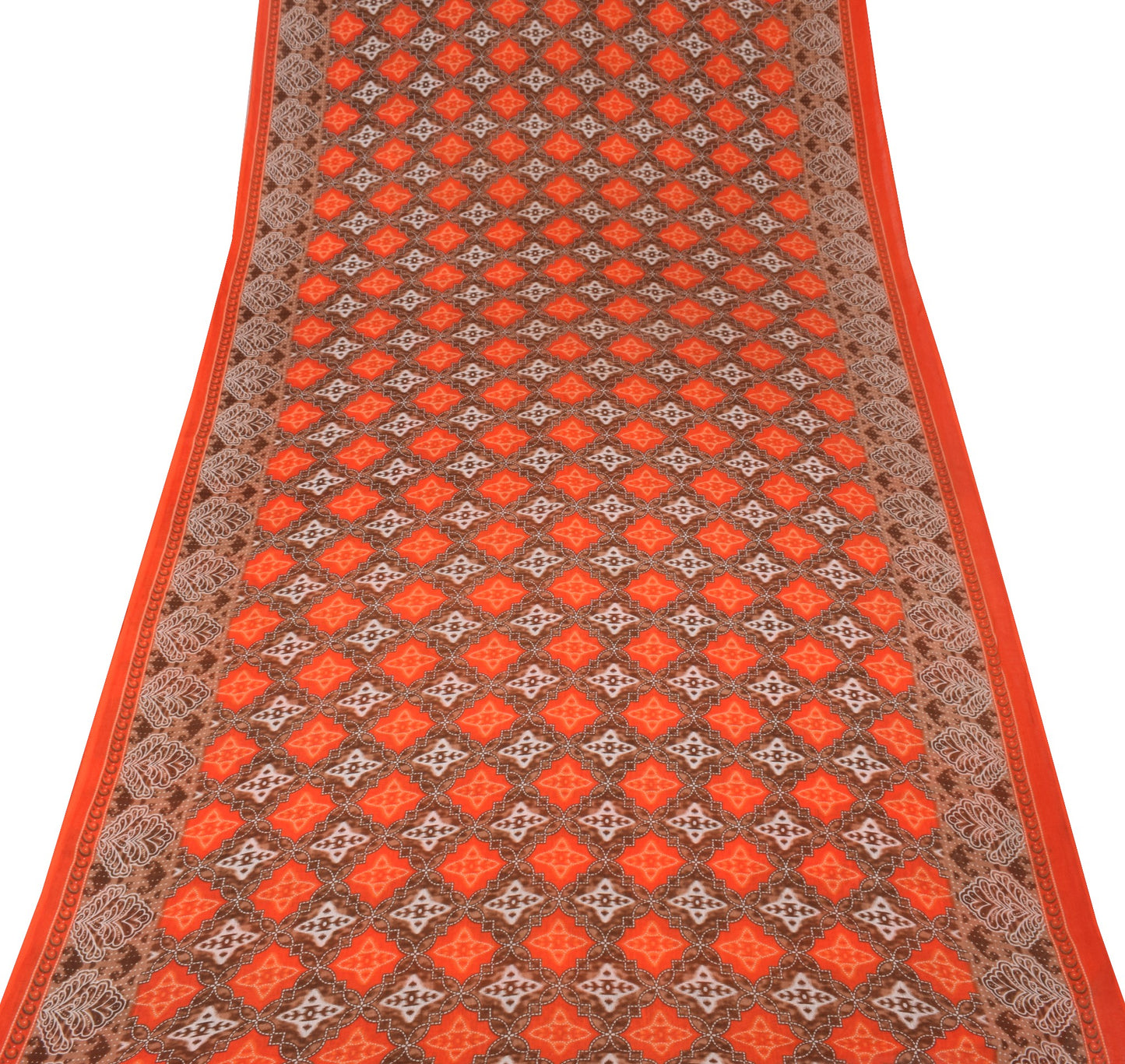 Sushila Vintage Orange Brown Saree 100% Pure Cotton Printed Soft Craft Fabric