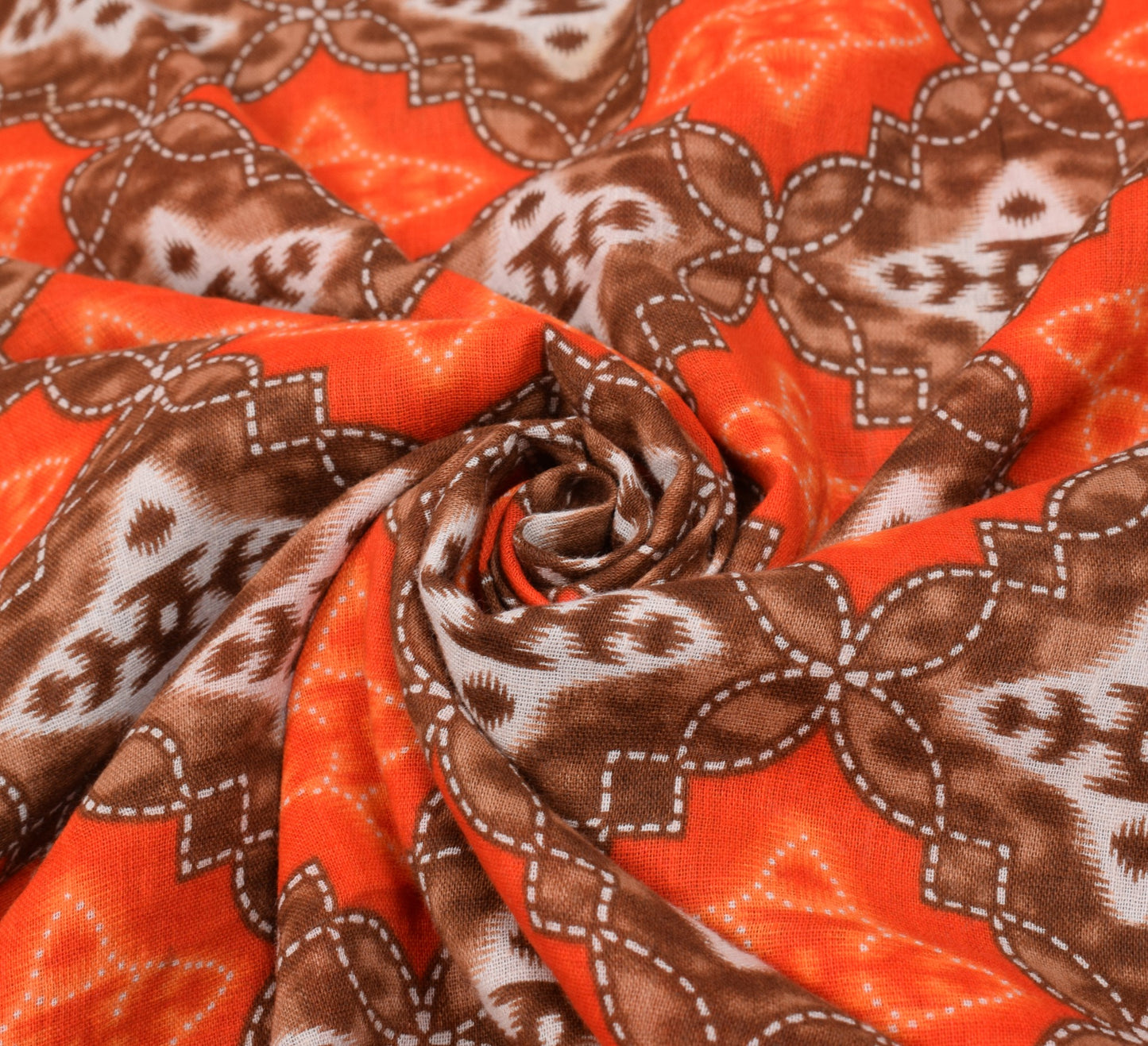 Sushila Vintage Orange Brown Saree 100% Pure Cotton Printed Soft Craft Fabric