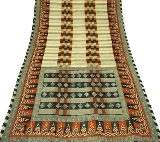 Sushila Vintage Multi-Color Geometric Saree 100%Pure Cotton Printed Craft Fabric