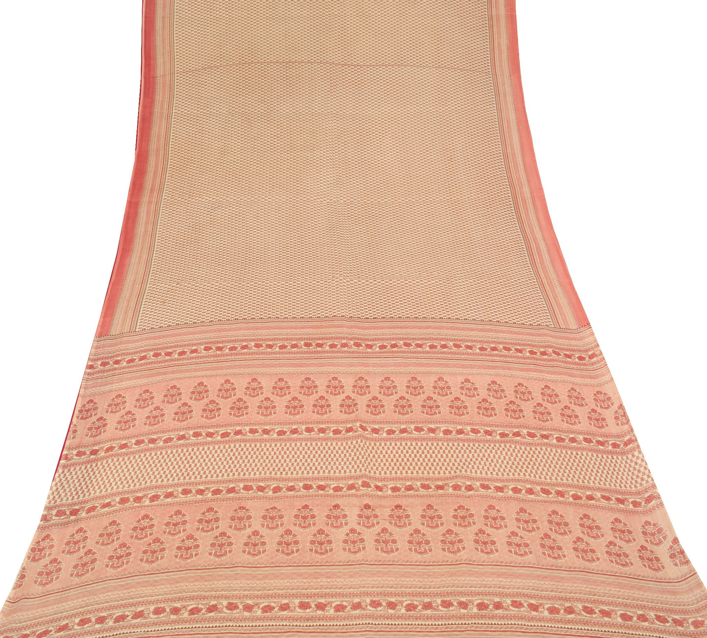 Sushila Vintage Floral Cream Saree 100% Pure Cotton Printed Soft Craft Fabric