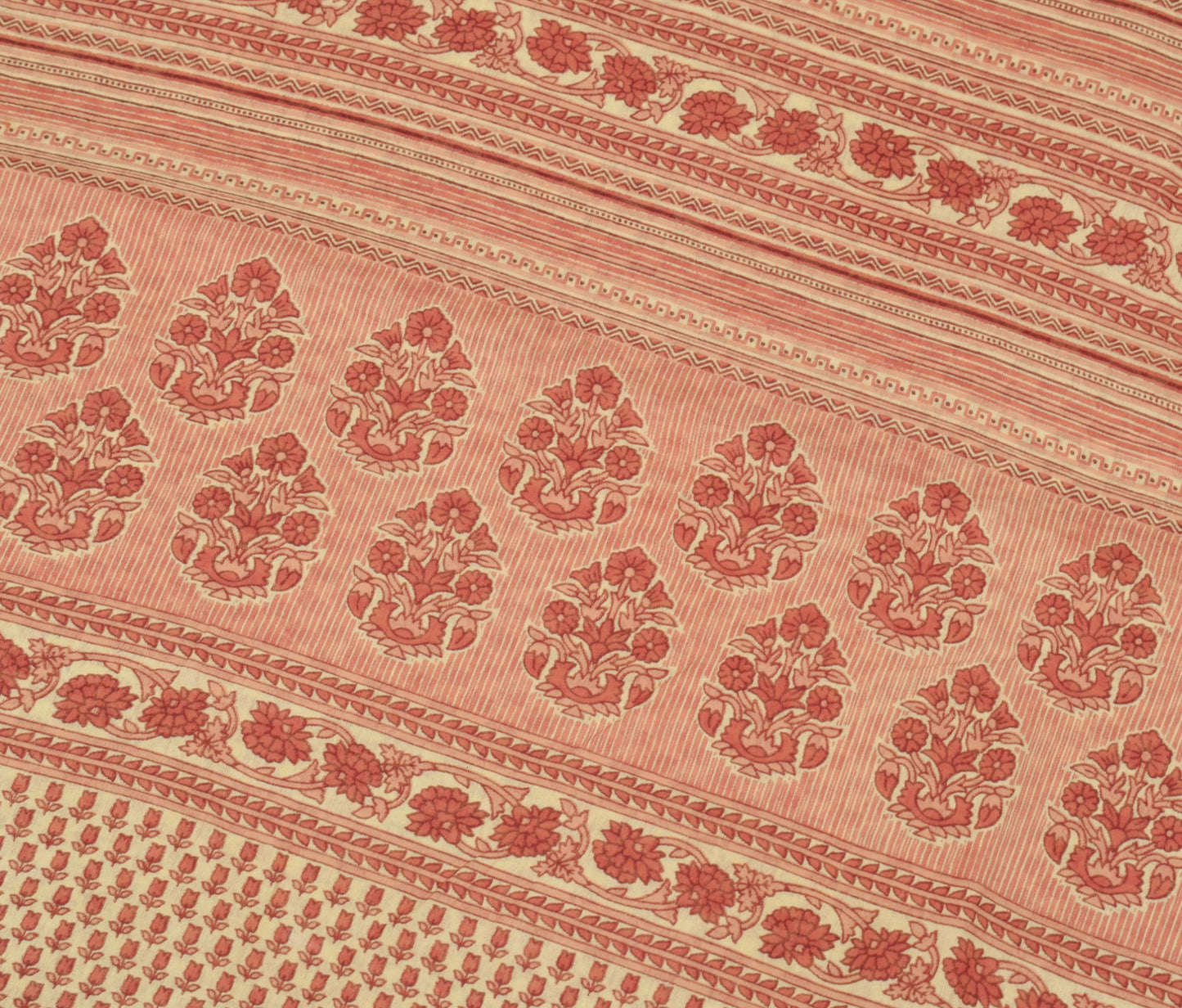 Sushila Vintage Floral Cream Saree 100% Pure Cotton Printed Soft Craft Fabric